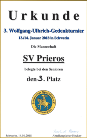 Urkunde beim Turnier in Schwerin